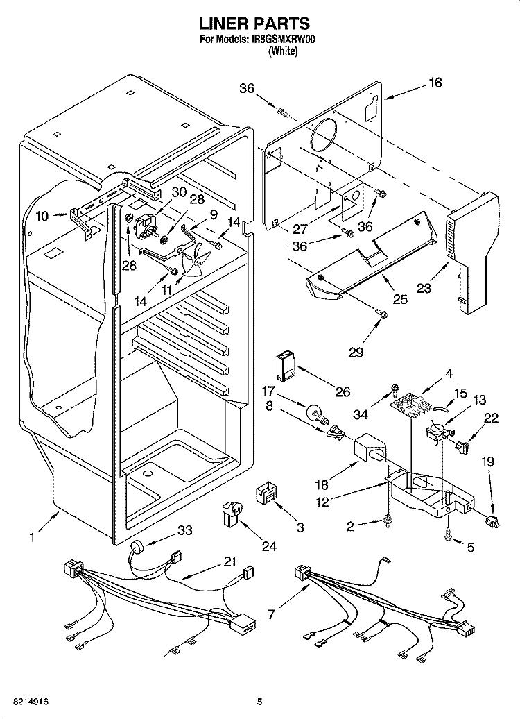 LINER PARTS Diagram and Parts List for IR8GSMXRW00  Whirlpool Refrigerator