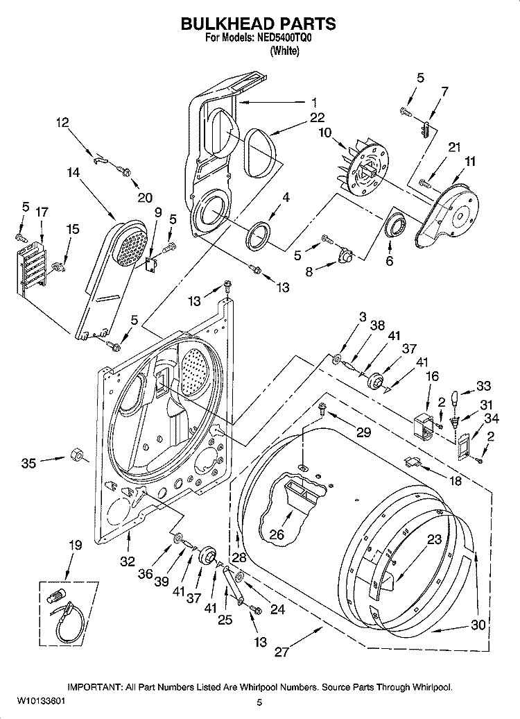 BULKHEAD PARTS, OPTIONAL PARTS (NOT INCLUDED) Diagram and Parts List for NED5400TQ0  Amana Dryer