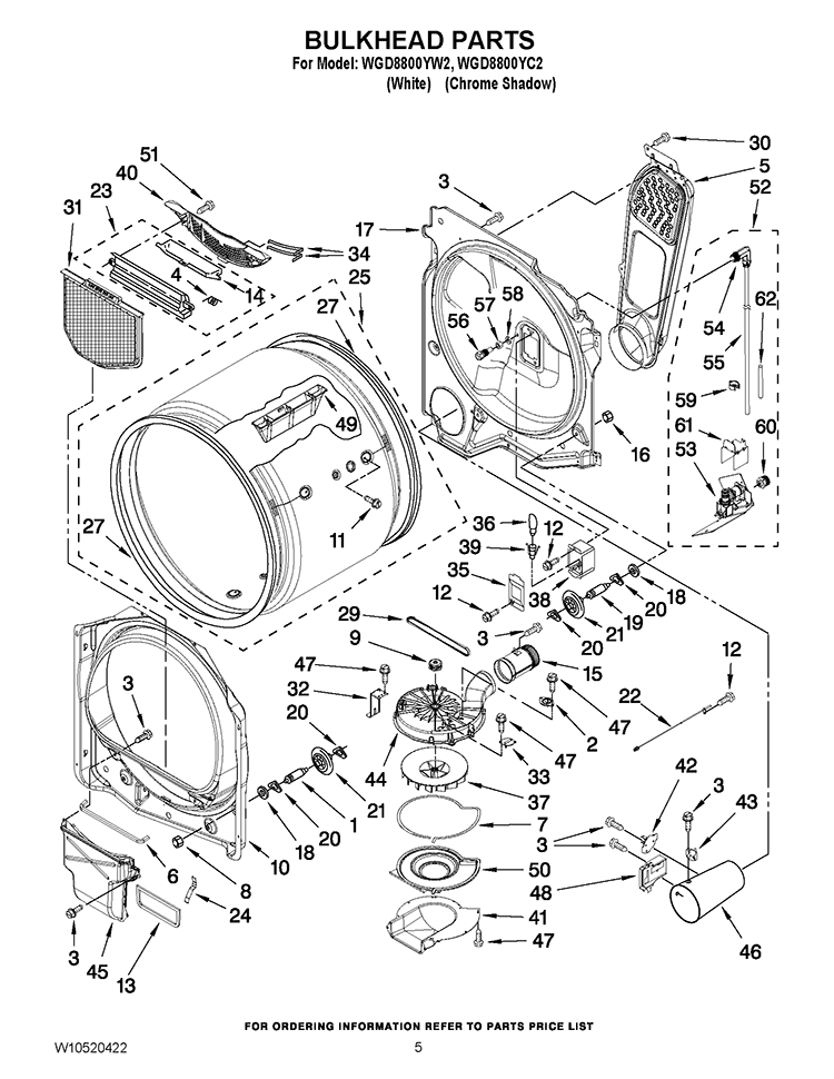 BULKHEAD PARTS Diagram and Parts List for WGD8800YW2  Whirlpool Dryer