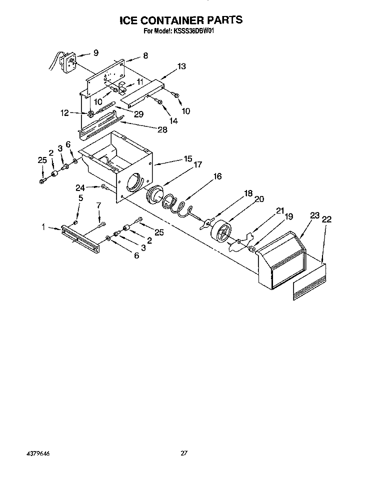 ICE CONTAINER Diagram and Parts List for KSSS36DBW01  KitchenAid Refrigerator