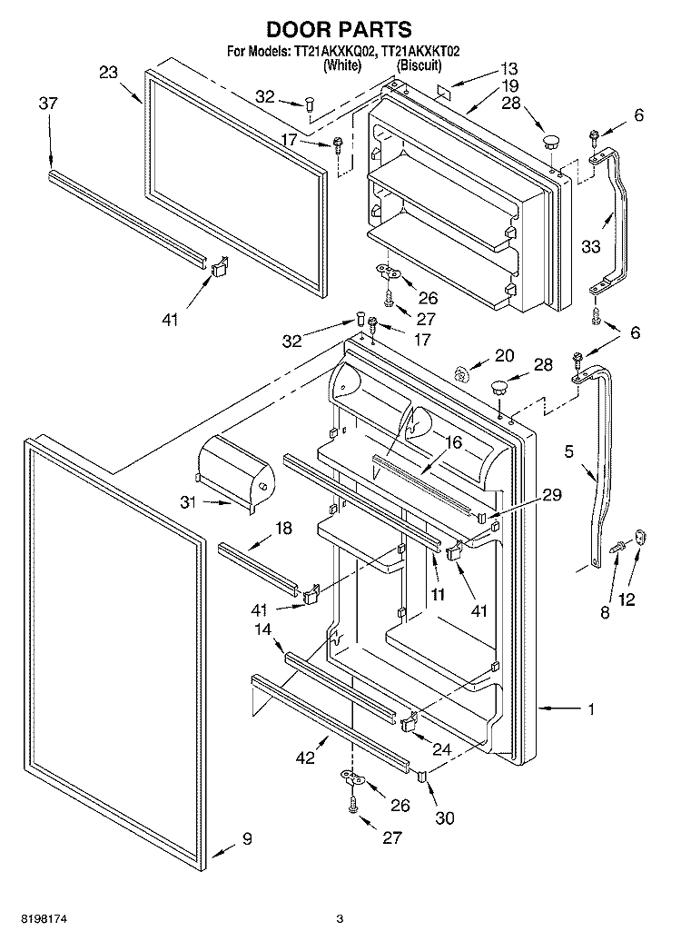 DOOR Diagram and Parts List for TT21AKXKQ02  Estate Refrigerator