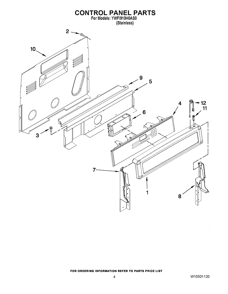 CONTROL PANEL PARTS Diagram and Parts List for YWFI910H0AS0  Whirlpool Range