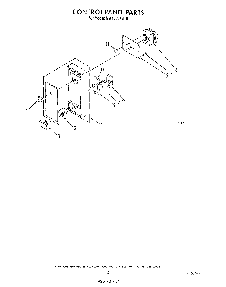 CONTROL PANEL Diagram and Parts List for MW1000XW0  Whirlpool Microwave