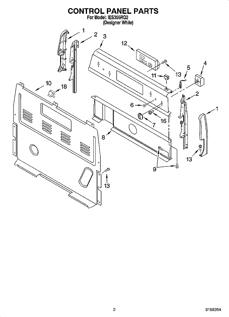 CONTROL PANEL PARTS Diagram and Parts List for IES355RQ2  Inglis Range
