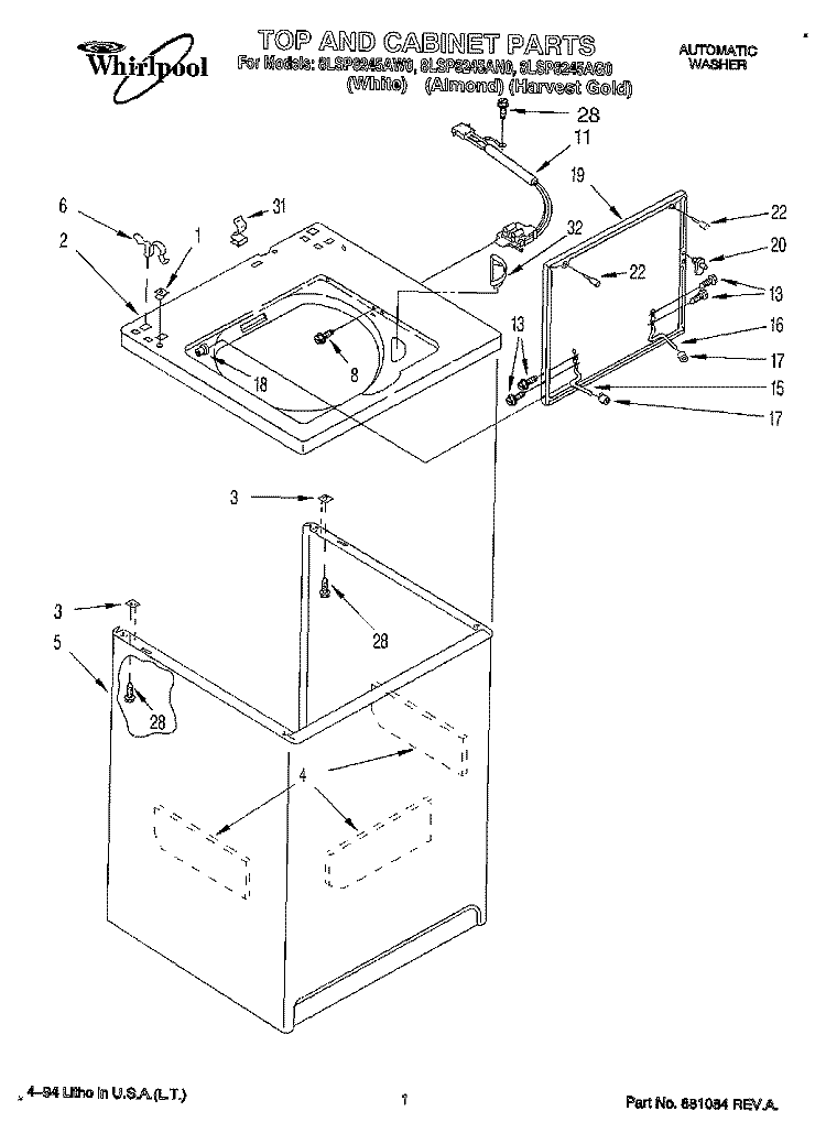 TOP AND CABINET, LIT/OPTIONAL Diagram and Parts List for 8LSP8245AG0  Whirlpool Washer