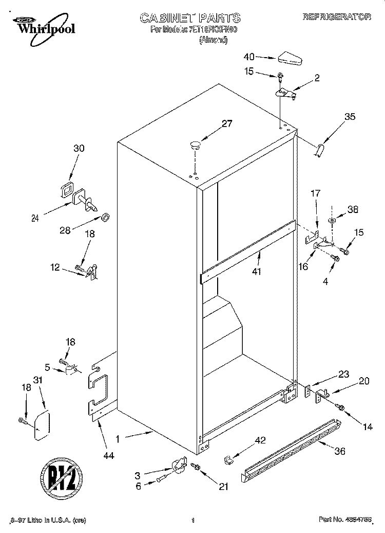 CABINET Diagram and Parts List for 7ET18PKXFN00  Whirlpool Refrigerator