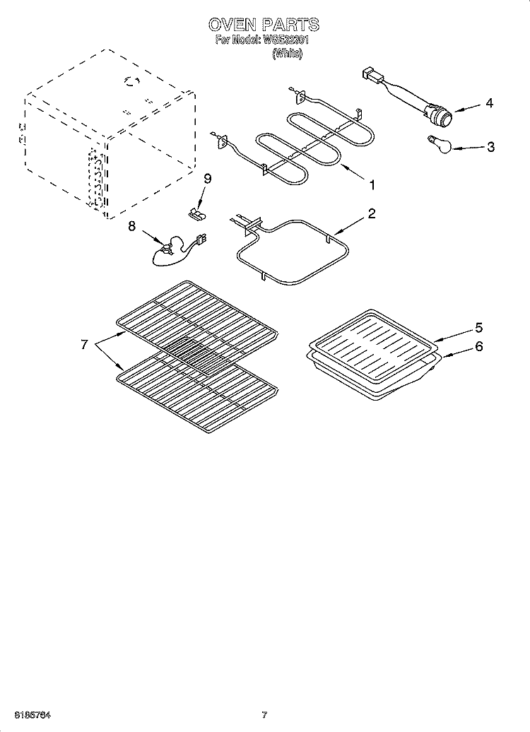 OVEN PARTS, MISCELLANEOUS PARTS Diagram and Parts List for WGE32301  Whirlpool Range