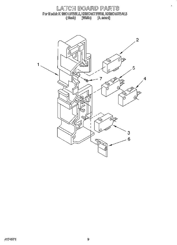 LATCH BOARD Diagram and Parts List for KHMC107BAL5  KitchenAid Microwave
