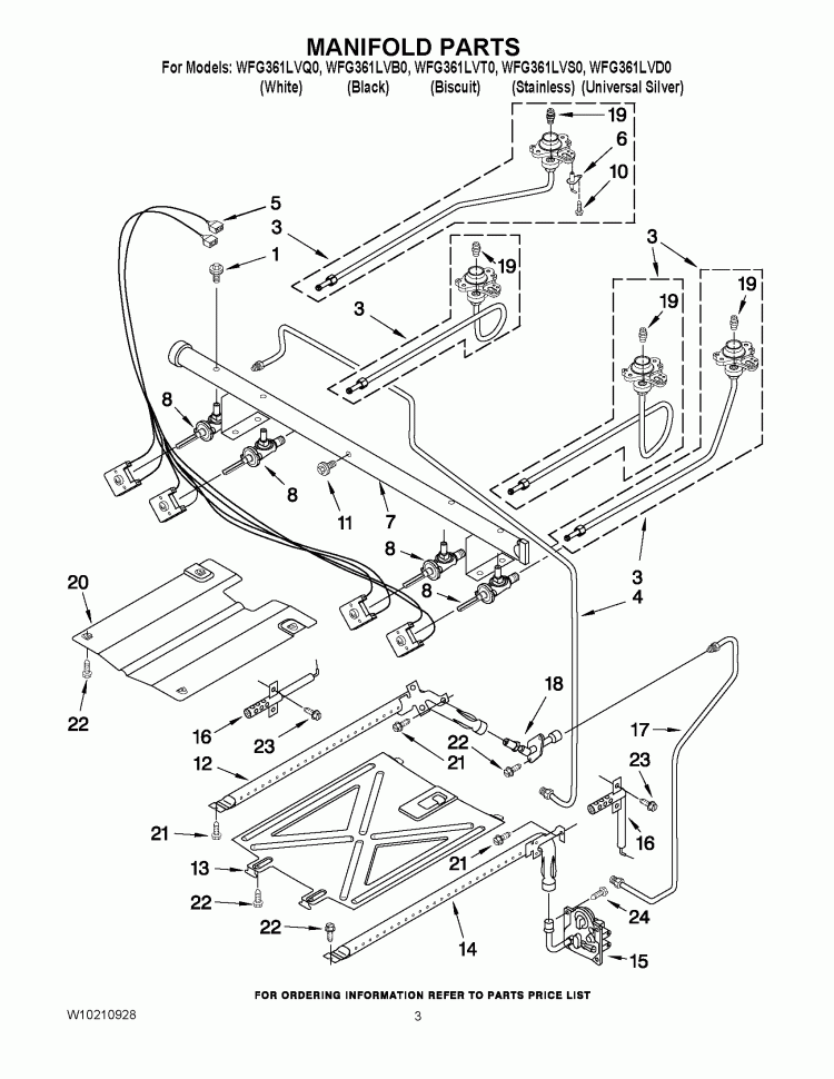 MANIFOLD PARTS Diagram and Parts List for WFG361LVT0  Whirlpool Range