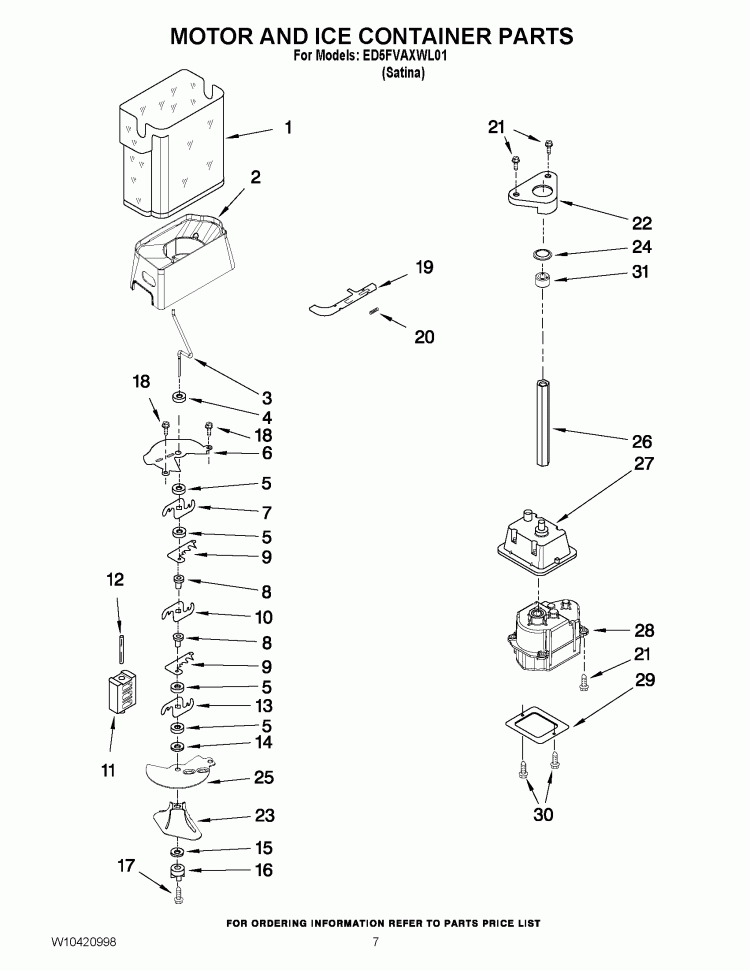 MOTOR AND ICE CONTAINER PARTS Diagram and Parts List for ED5FVAXWL01  Whirlpool Refrigerator