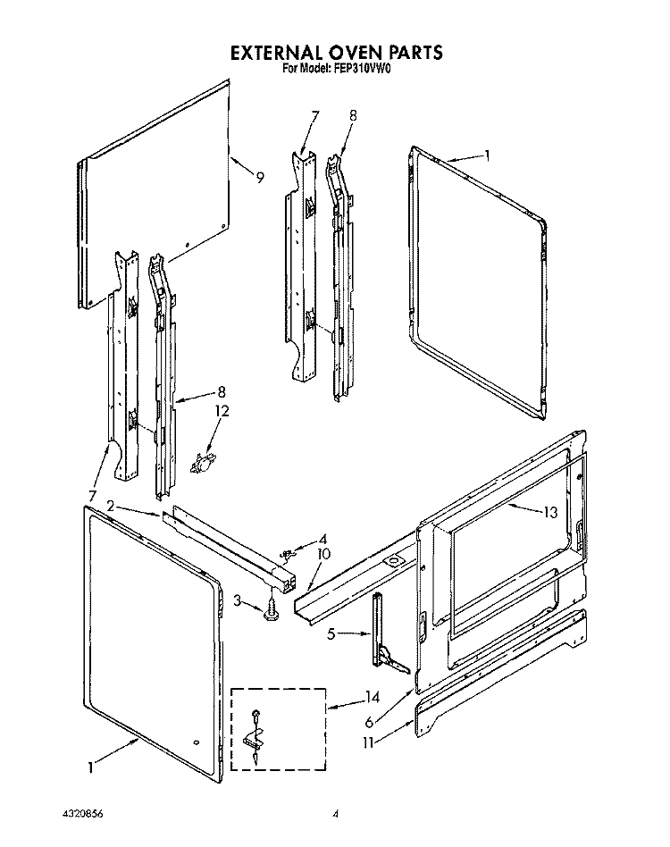 EXTERNAL OVEN Diagram and Parts List for FEP310VW0  Roper Range