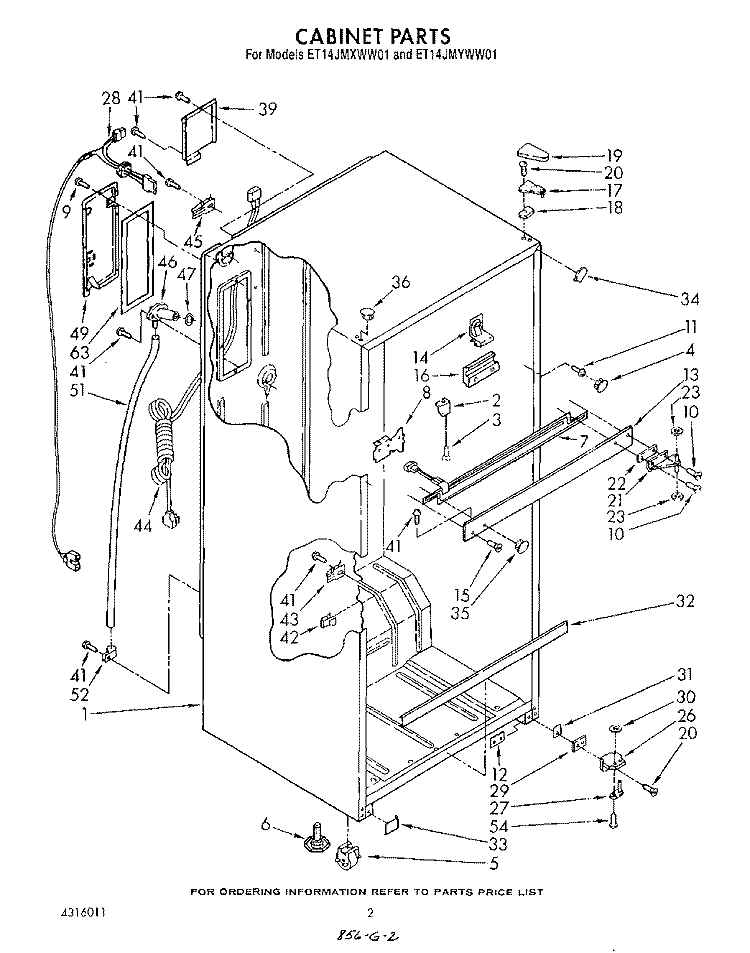 CABINET Diagram and Parts List for ET14JMXWW01  Whirlpool Refrigerator