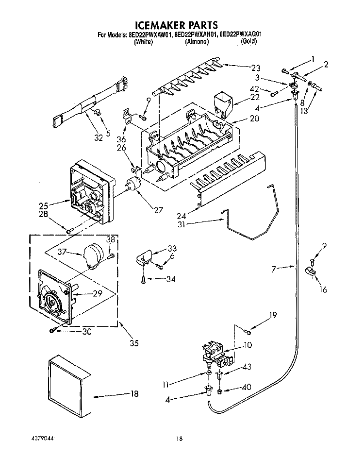 ICEMAKER, LIT/OPTIONAL Diagram and Parts List for 8ED22PWXAW01  Whirlpool Refrigerator