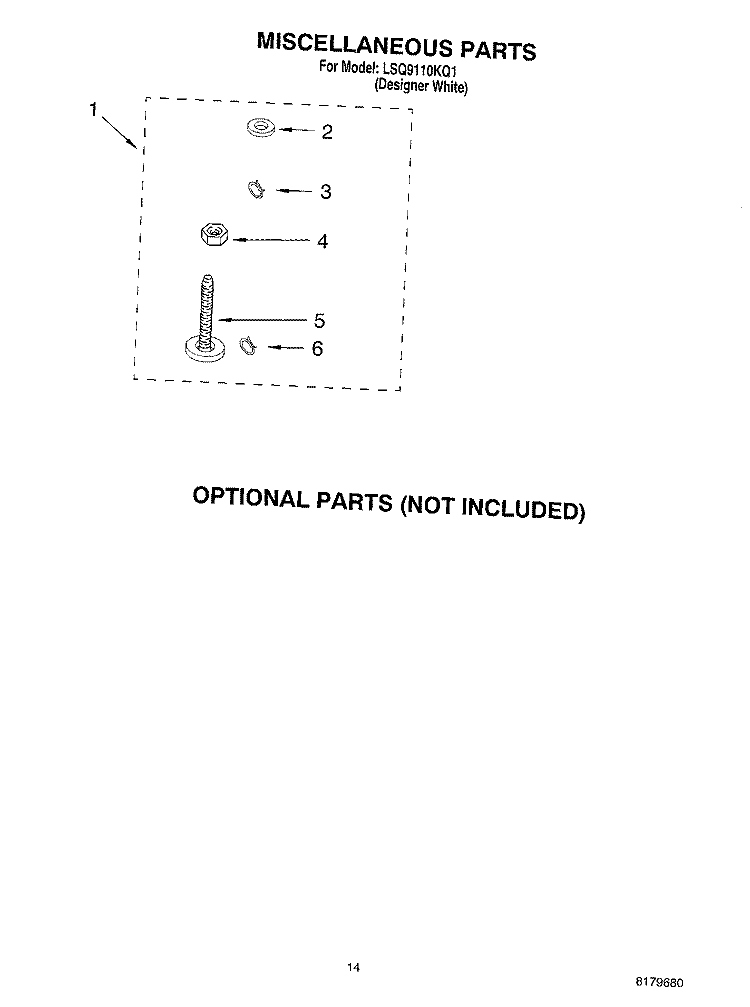 MISCELLANEOUS, OPTIONAL Diagram and Parts List for LSQ9110KQ1  Whirlpool Washer