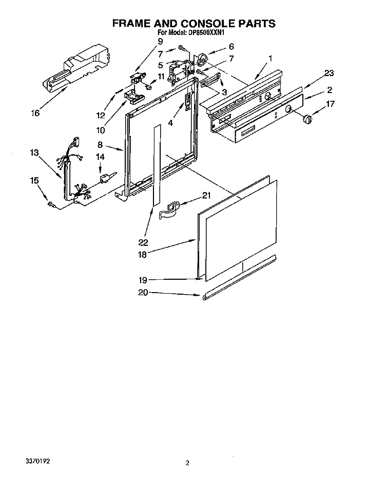 FRAME AND CONSOLE Diagram and Parts List for DP8500XXN1  Whirlpool Dishwasher