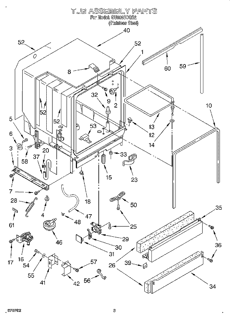 TUB ASSEMBLY Diagram and Parts List for GU980SCGS2  Whirlpool Dishwasher