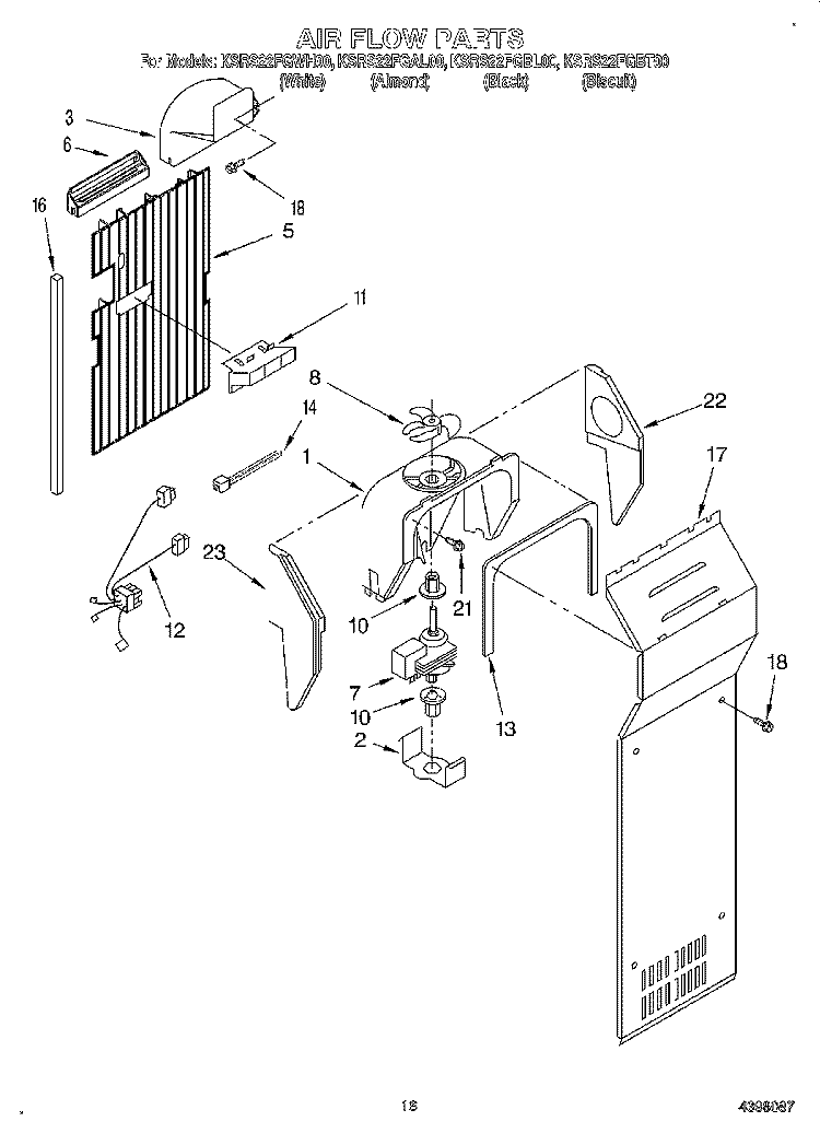 AIR FLOW Diagram and Parts List for KSRS22FGAL00  KitchenAid Refrigerator