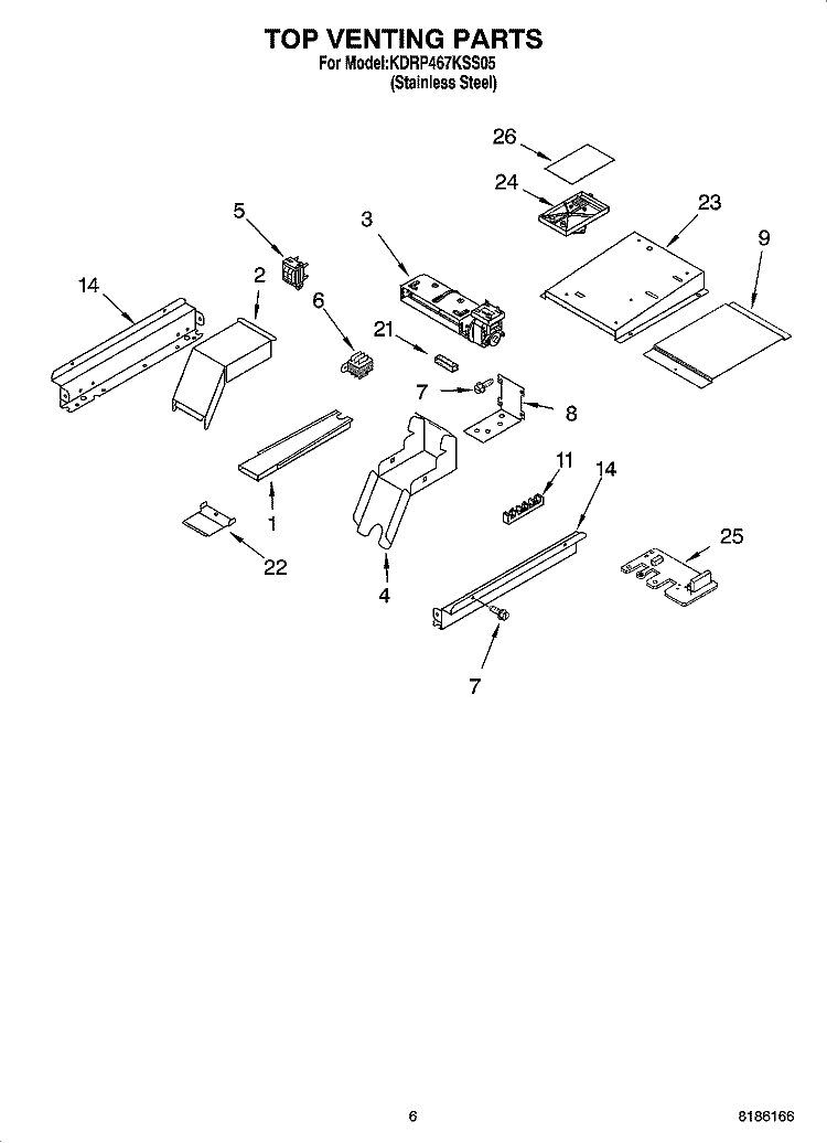 TOP VENTING PARTS Diagram and Parts List for KDRP467KSS05  KitchenAid Range