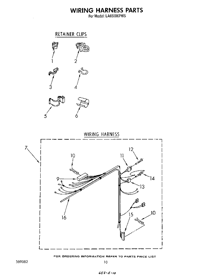 WIRING HARNESS Diagram and Parts List for LA6500XPW5  Whirlpool Washer