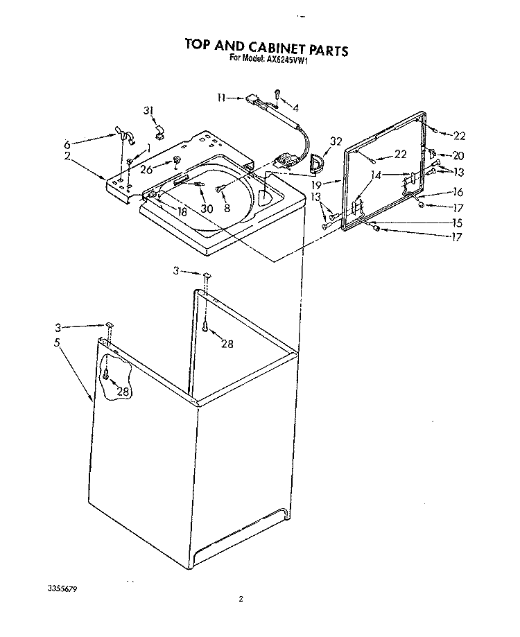 TOP AND CABINET, LIT/OPTIONAL Diagram and Parts List for AX6245VL1  Whirlpool Washer