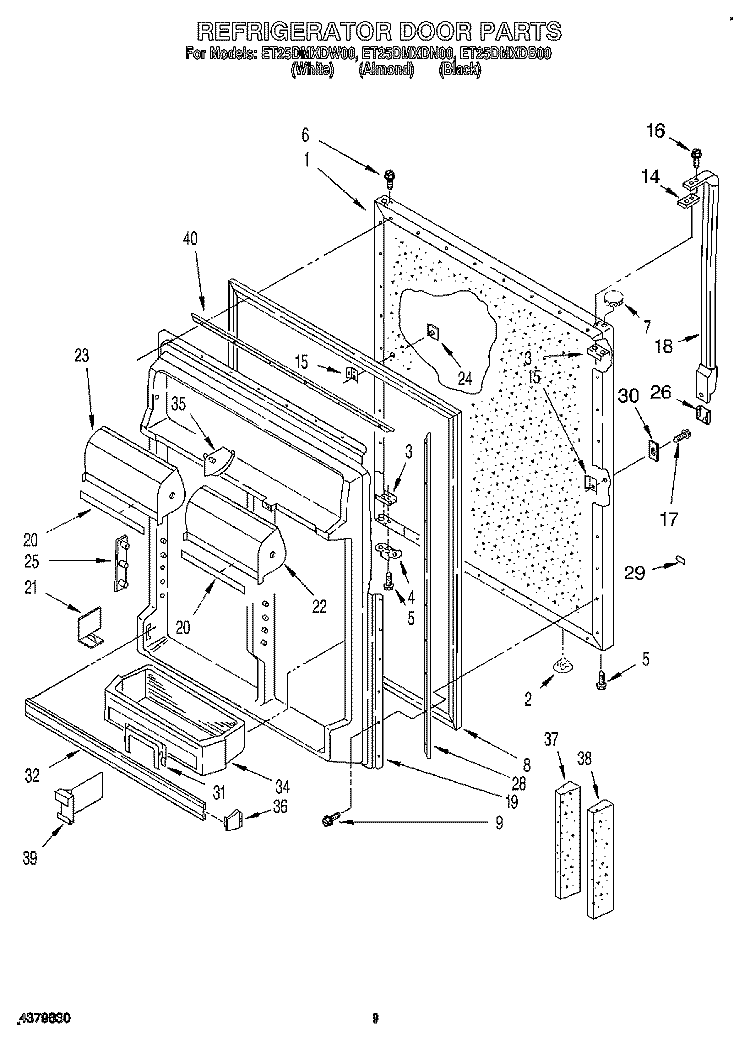 REFRIGERATOR DOOR Diagram and Parts List for ET25DMXDN00  Whirlpool Refrigerator