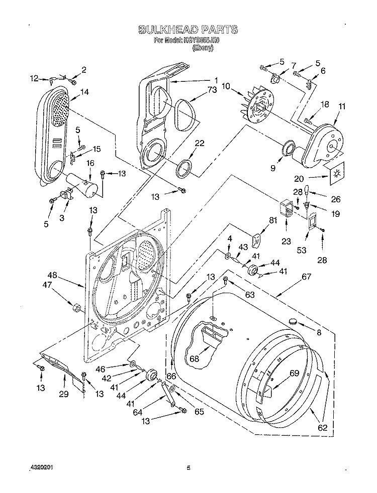BULKHEAD Diagram and Parts List for KGYS855JE0  KitchenAid Dryer