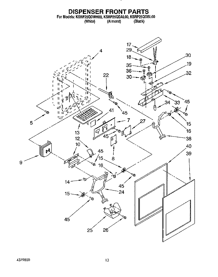 DISPENSER FRONT Diagram and Parts List for KSRP25QDBL00  KitchenAid Refrigerator