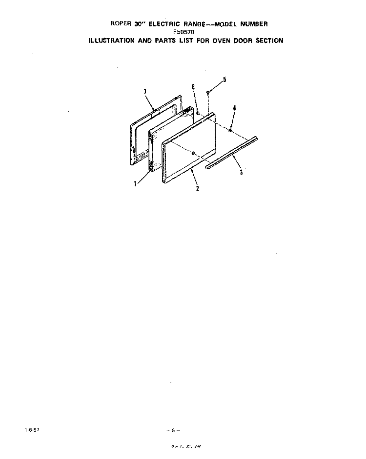 OVEN DOOR Diagram and Parts List for F5057W0  Roper Range