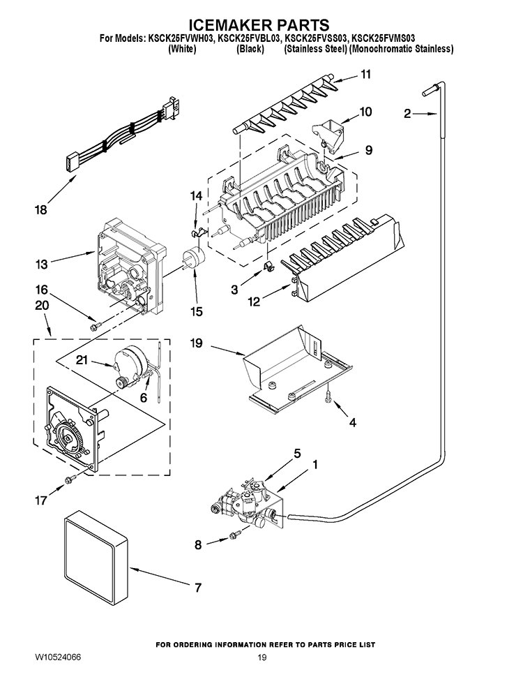 ICEMAKER PARTS Diagram and Parts List for KSCK25FVMS03  KitchenAid Refrigerator