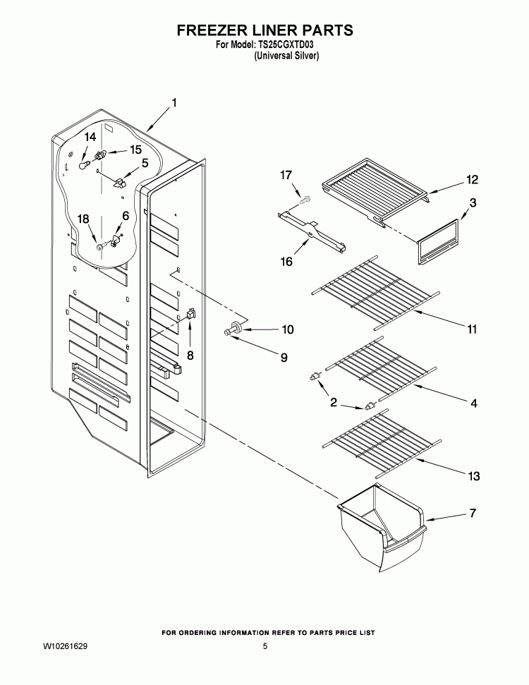 FREEZER LINER PARTS Diagram and Parts List for TS25CGXTD03  Estate Refrigerator