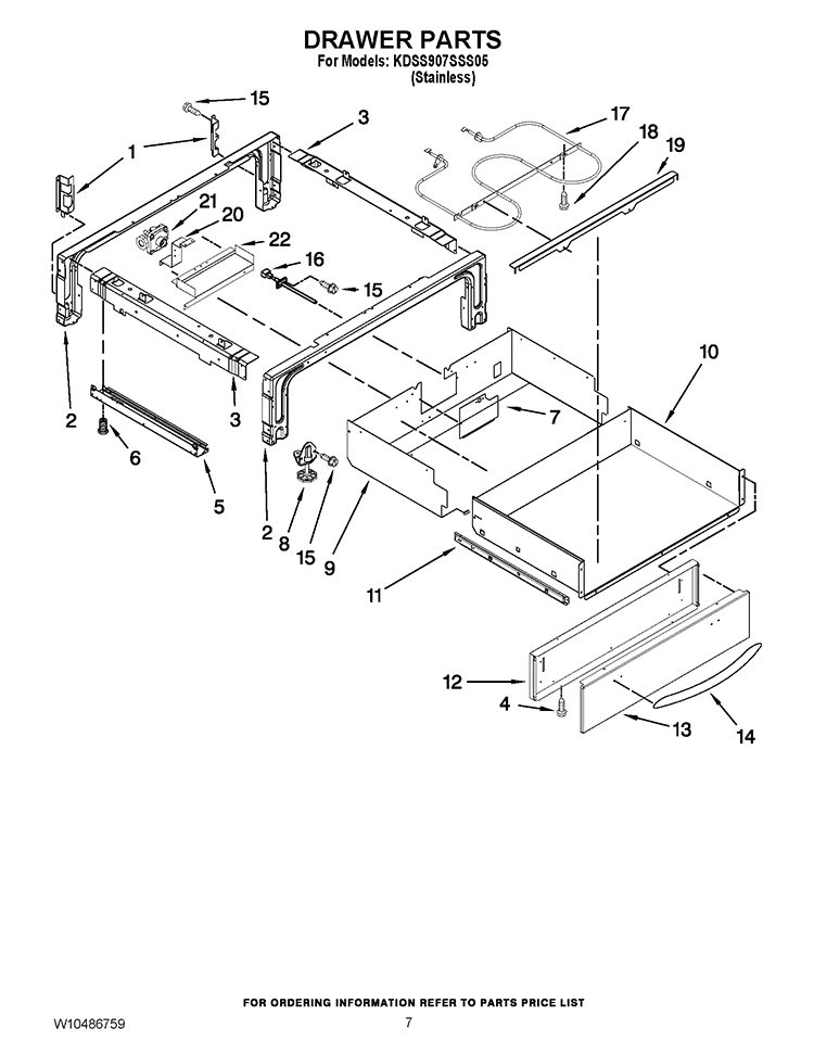 DRAWER PARTS Diagram and Parts List for KDSS907SSS05  KitchenAid Range