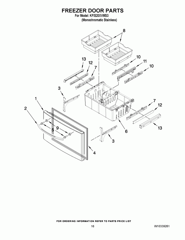 FREEZER DOOR PARTS Diagram and Parts List for KFIS20XVMS3  KitchenAid Refrigerator