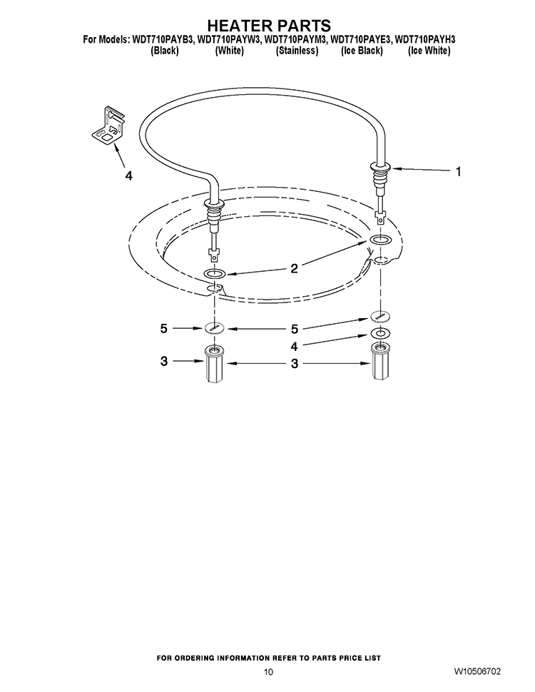 HEATER PARTS Diagram and Parts List for WDT710PAYB3  Whirlpool Dishwasher