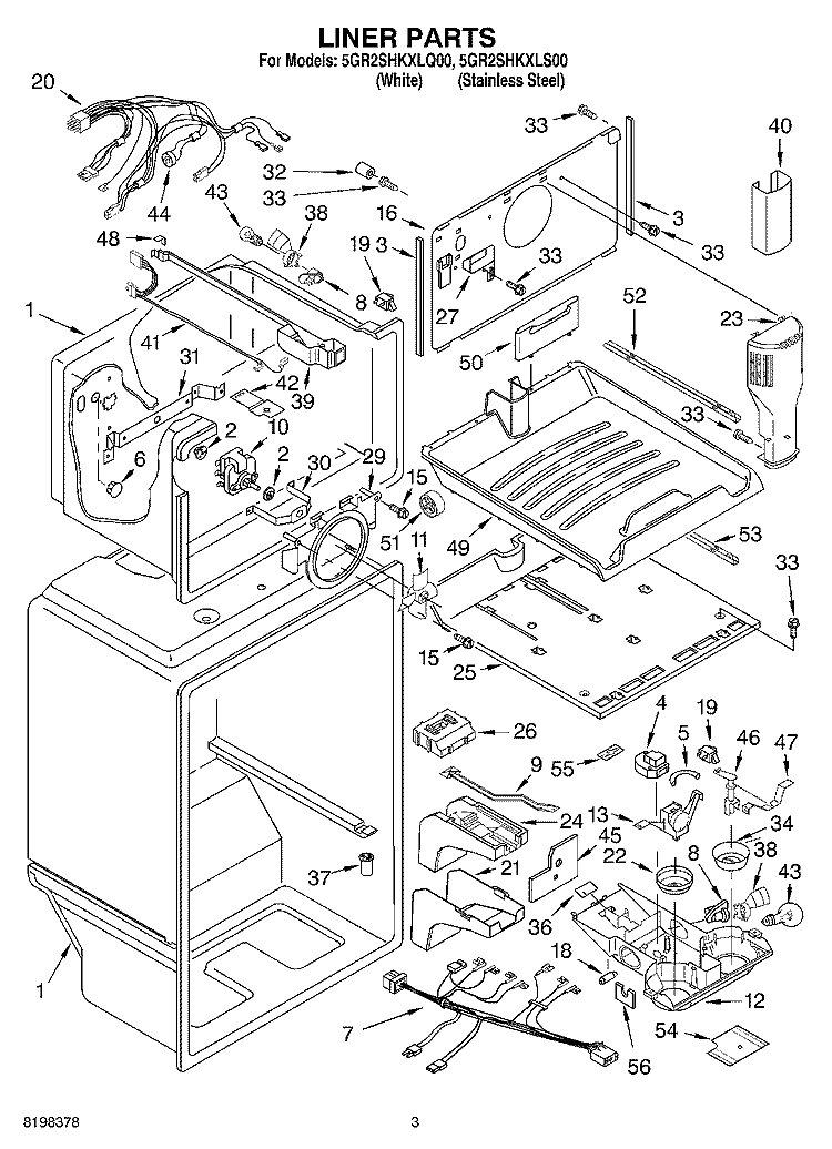 LINER Diagram and Parts List for 5GR2SHKXKQ00  Whirlpool Refrigerator