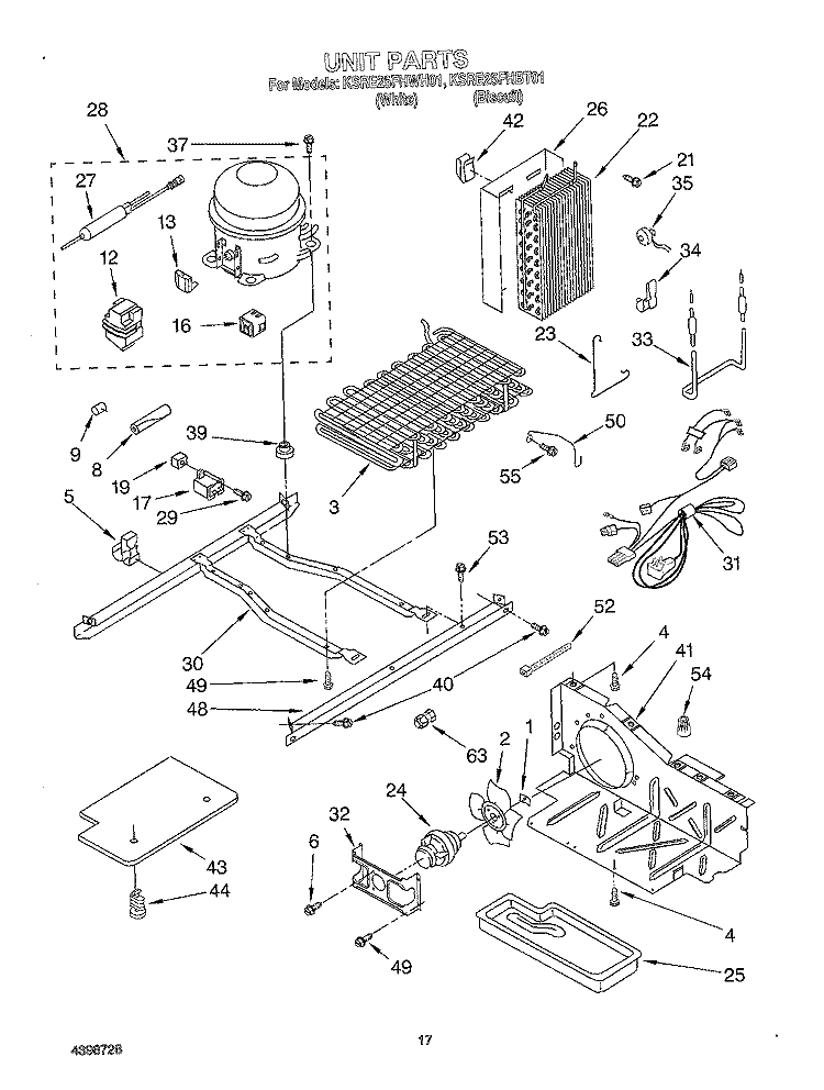 UNIT Diagram and Parts List for KSRE25FHBT01  KitchenAid Refrigerator