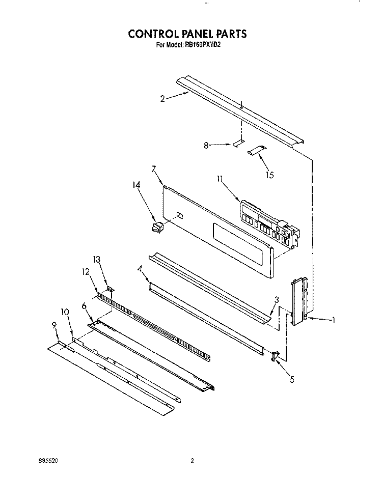 CONTROL PANEL, LIT/OPTIONAL Diagram and Parts List for RB160PXYB2  Whirlpool Range