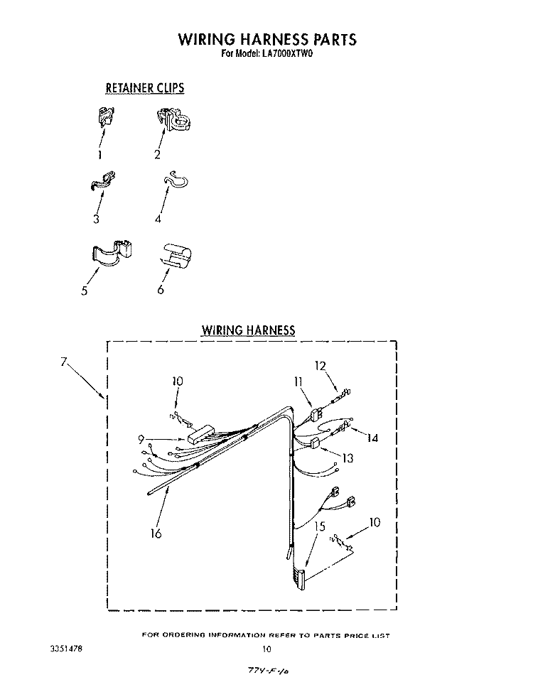 WIRING HARNESS Diagram and Parts List for LA7000XTN0  Whirlpool Washer
