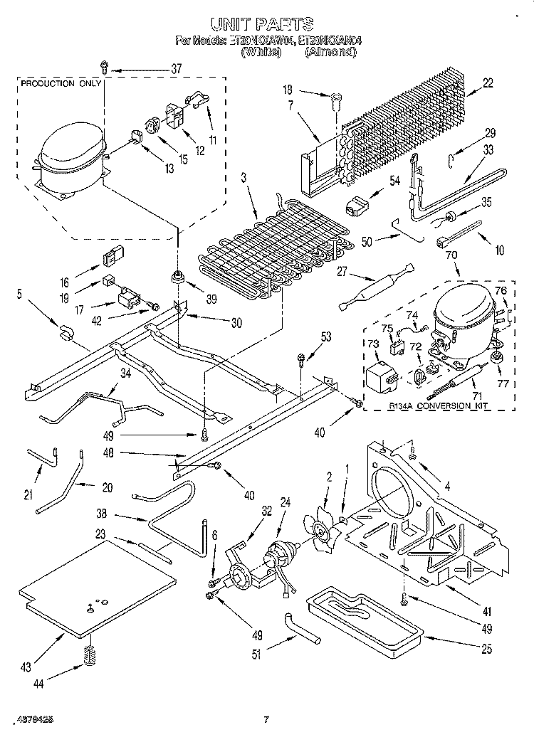 UNIT Diagram and Parts List for ET20NKXAN04  Whirlpool Refrigerator
