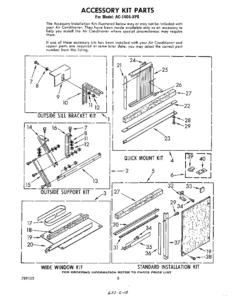 ACCESSORY KIT Diagram and Parts List for AC1404XP0  Whirlpool Air Conditioner