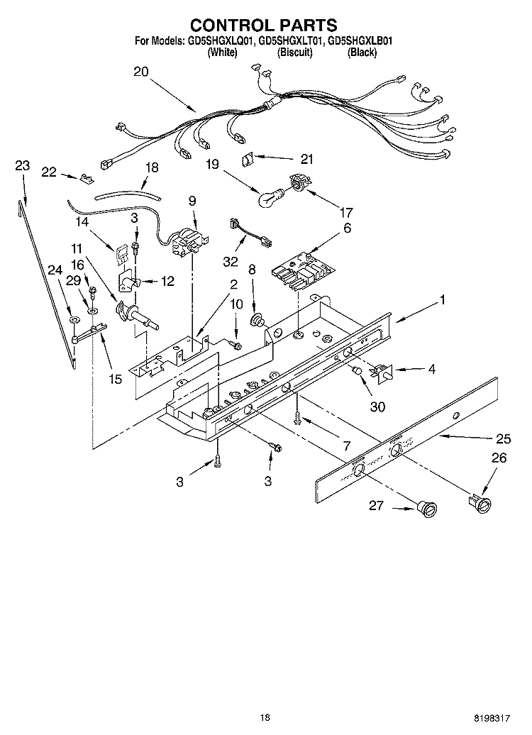 CONTROL PARTS Diagram and Parts List for GD5SHGXLT01  Whirlpool Refrigerator