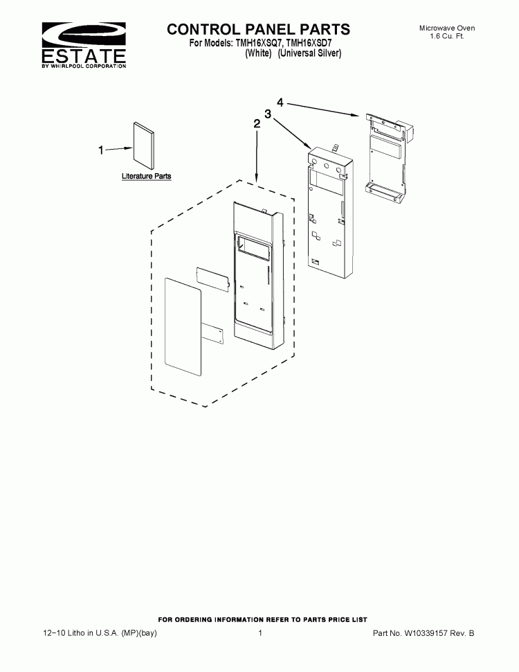 CONTROL PANEL PARTS Diagram and Parts List for TMH16XSQ7  Estate Microwave