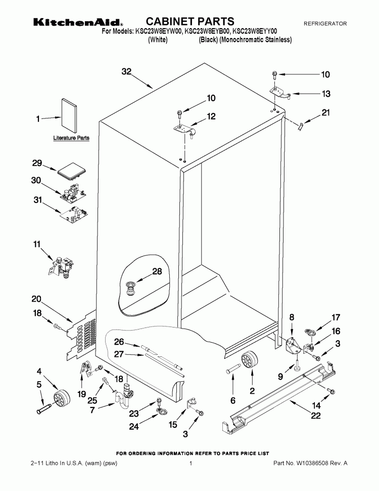 CABINET PARTS Diagram and Parts List for KSC23W8EYY00  KitchenAid Refrigerator