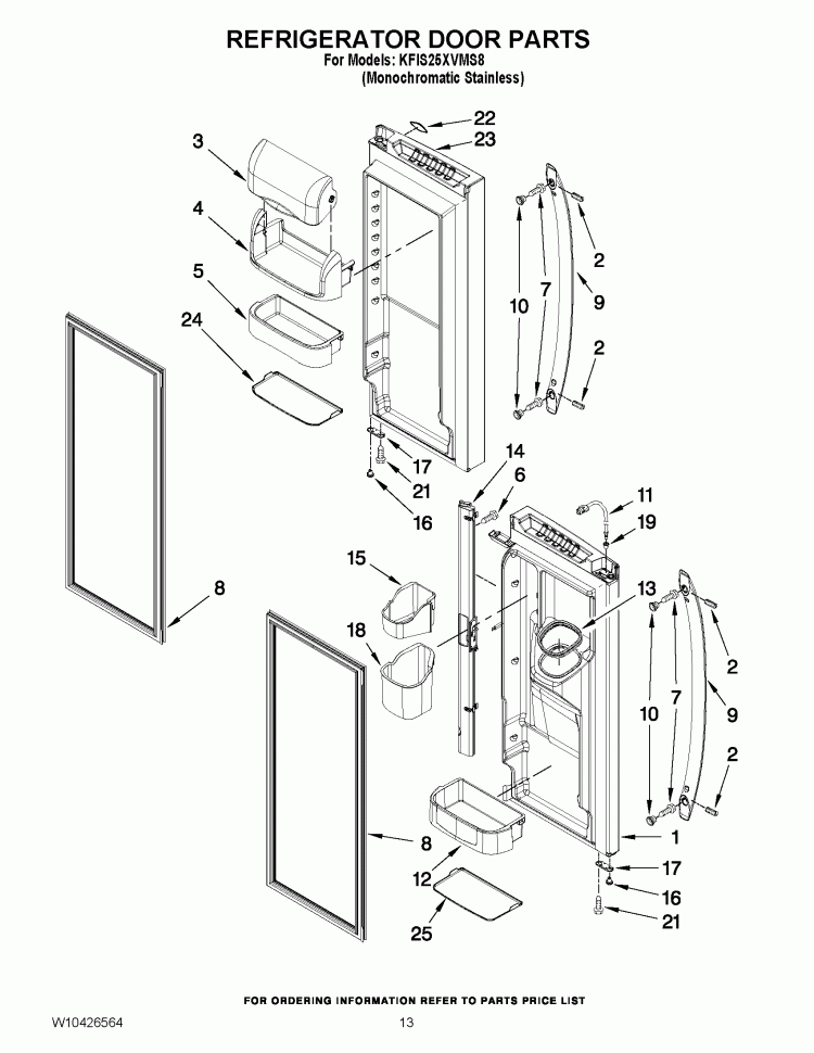 REFRIGERATOR DOOR PARTS Diagram and Parts List for KFIS25XVMS8  KitchenAid Refrigerator