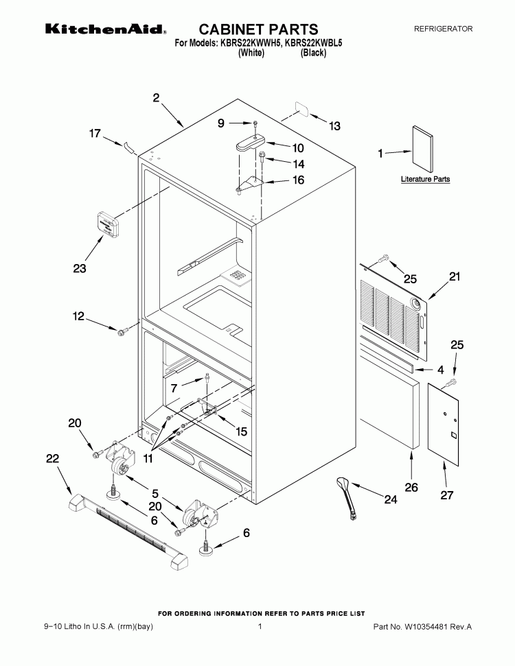CABINET PARTS Diagram and Parts List for KBRS22KWWH5  KitchenAid Refrigerator