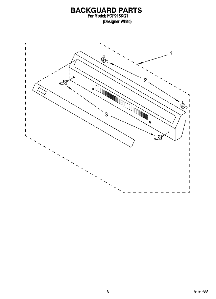 BACKGUARD PARTS Diagram and Parts List for FGP215KQ1  Roper Range