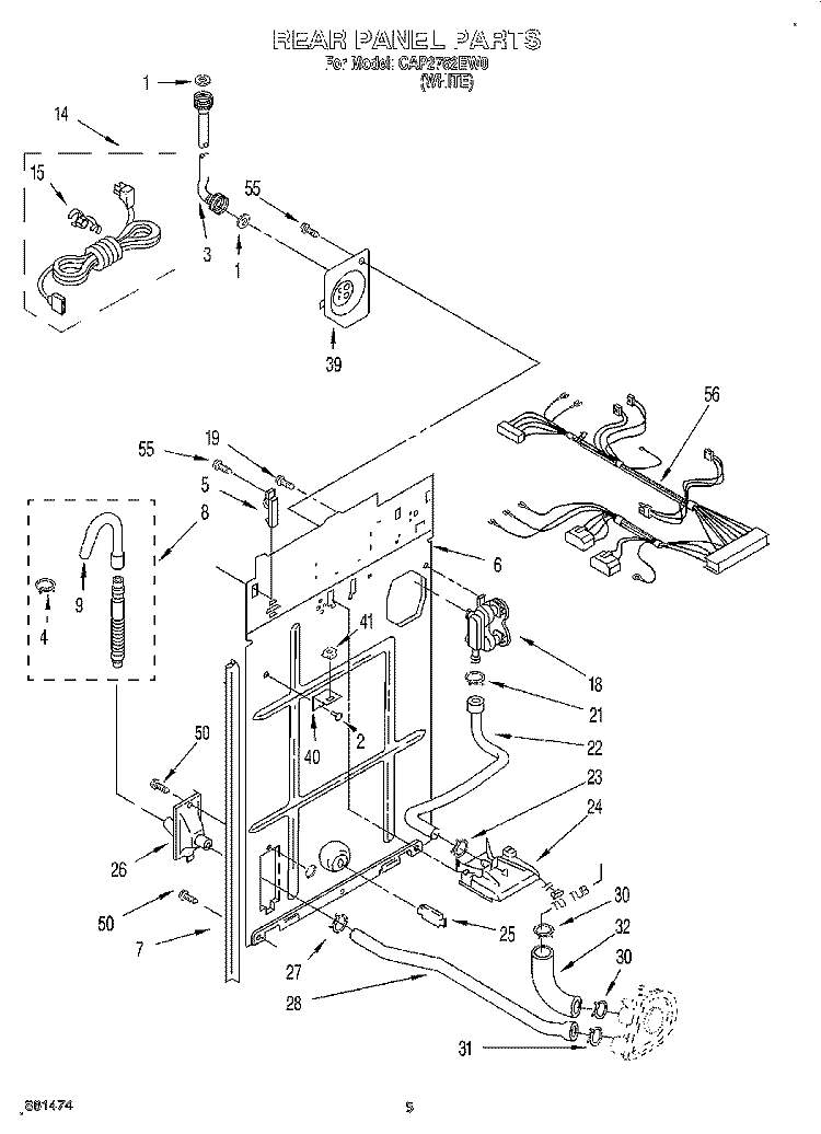 REAR PANEL Diagram and Parts List for CAP2762EW0  Whirlpool Washer