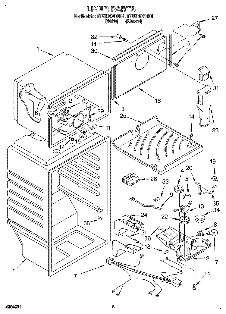 LINER Diagram and Parts List for RT20DKXDN01  Roper Refrigerator