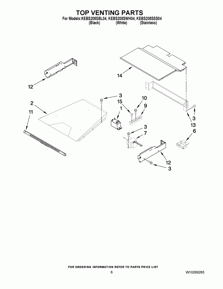 TOP VENTING PARTS Diagram and Parts List for KEBS208SSS04  KitchenAid Wall Oven