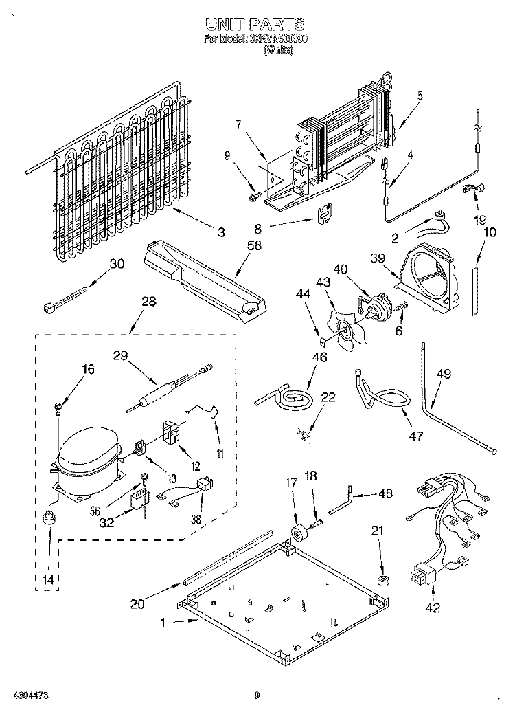 UNIT Diagram and Parts List for 3XKVN600000  Whirlpool Refrigerator
