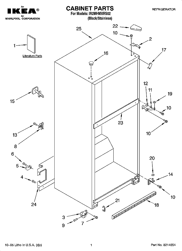 CABINET PARTS Diagram and Parts List for IR2MHMXRS02  Whirlpool Refrigerator